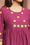 Shop_Samyukta Singhania_Maroon Cotton Embroidered Floral Round Flared Anarkali And Pant Set _Online_at_Aza_Fashions