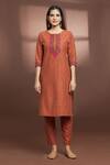 Buy_Samyukta Singhania_Brown Cotton Embroidered Floral Round Straight Kurta And Pant Set _Online_at_Aza_Fashions