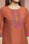 Samyukta Singhania_Brown Cotton Embroidered Floral Round Straight Kurta And Pant Set _at_Aza_Fashions