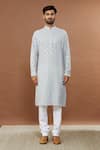 Aham-Vayam_Grey Cotton Mirrors Kaanchkaari Embroidered Kurta And Churidar Set _Online_at_Aza_Fashions