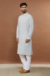 Buy_Aham-Vayam_Grey Cotton Mirrors Kaanchkaari Embroidered Kurta And Churidar Set _Online_at_Aza_Fashions