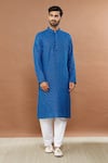 Buy_Aham-Vayam_Blue Cotton Embroidery, Sequins Floral Mirror Work Kurta Set _Online_at_Aza_Fashions