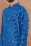 Shop_Aham-Vayam_Blue Cotton Embroidery, Sequins Floral Mirror Work Kurta Set _Online_at_Aza_Fashions