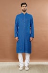 Aham-Vayam_Blue Cotton Embroidery, Sequins Nilanjan Kurta And Churidar Set _Online_at_Aza_Fashions