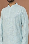 Shop Aham-Vayam Blue Cotton Sequins Mughalkaari Embroidered Kurta And Churidar Set Online at Aza Fashions Shop_Aham-Vayam_Blue Cotton Sequins Mughalkaari Embroidered Kurta And Churidar Set _Online_at_Aza_Fashions