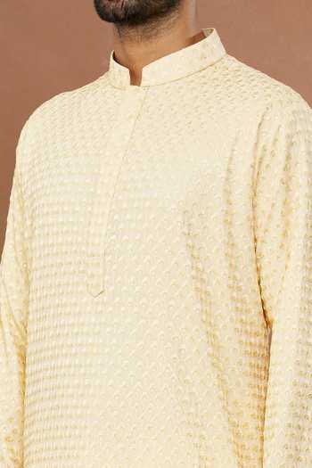 Aham-Vayam_Beige , Satin Sequins Floral Embroidered Kurta And Patiala Set _at_Aza_Fashions