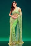 Shop_DILNAZ_Green Embroidered Sequin Saree  _Online_at_Aza_Fashions