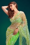 DILNAZ_Green Embroidered Sequin Saree  _at_Aza_Fashions