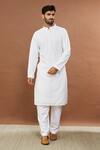 Shop_Aham-Vayam_White Cotton Blend Embroidered Leaf Ahimsa Kurta Set _Online_at_Aza_Fashions