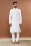 Aham-Vayam_White Cotton Sequins Ahimsa Embroidered Kurta And Churidar Set _Online_at_Aza_Fashions