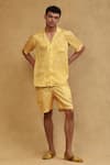 Buy_Soniya G_Yellow Cotton Satin Self Printed Geometric Shirt And Shorts Set _at_Aza_Fashions