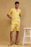 Shop_Soniya G_Yellow Cotton Satin Self Printed Geometric Shirt And Shorts Set _Online_at_Aza_Fashions