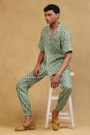 Shop_Soniya G_Emerald Green Cotton Satin Printed Leaf Shirt And Pant Set _Online_at_Aza_Fashions