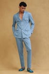 Buy_Soniya G_Blue Crepe Plain Button Down Jacket And Pant Set _at_Aza_Fashions