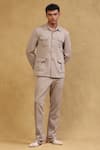 Buy_Soniya G_Beige Crepe Plain Full Sleeve Solid Jacket And Pant Set _at_Aza_Fashions