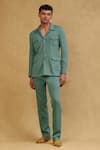 Buy_Soniya G_Emerald Green Crepe Plain Full Sleeve Jacket And Pant Set _at_Aza_Fashions