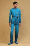 Buy_Soniya G_Blue Crepe Plain Ombre Embroidered Jacket And Pant Set _at_Aza_Fashions