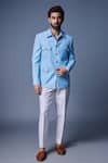 Buy_Chatenya Mittal_Blue Bandhgala Suiting Plain Patch Pocket _at_Aza_Fashions