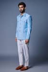 Shop_Chatenya Mittal_Blue Bandhgala Suiting Plain Patch Pocket _at_Aza_Fashions