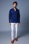 Buy_Chatenya Mittal_Blue Linen Plain Patch Pocket Shacket _at_Aza_Fashions