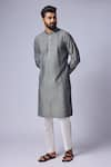 Shop_Chatenya Mittal_Grey Cotton Silk Textured Pintucks Kurta Set _at_Aza_Fashions