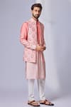 Chatenya Mittal_Pink Bundi  Silk Blend Printed Floral Jaal Jacket And Kurta Set For Kids_Online_at_Aza_Fashions