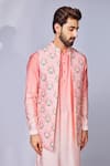 Buy_Chatenya Mittal_Pink Bundi  Silk Blend Printed Floral Jaal Jacket And Kurta Set For Kids_Online_at_Aza_Fashions