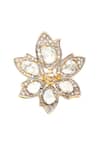 Shop_The Alchemy Studio_Black Polki And Single Cut Diamonds Stone Embellished Floral Shape Ring_at_Aza_Fashions