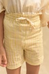 Shop_Plumcheeks_Yellow 100% Hand Block Cotton Stripe Shorts _at_Aza_Fashions