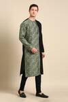 Shop_Mayank Modi - Men_Green Chanderi Silk Printed Floral Kurta Set _Online_at_Aza_Fashions