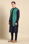Shop_Mayank Modi - Men_Green Silk Woven Floral Kurta Set_Online_at_Aza_Fashions