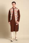 Buy_Mayank Modi - Men_Brown Cotton Printed Floral Colorblock Kurta Set _at_Aza_Fashions