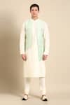 Mayank Modi - Men_Green Silk Woven Geometric Kurta Set _Online_at_Aza_Fashions