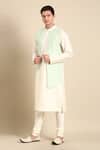 Shop_Mayank Modi - Men_Green Silk Woven Geometric Kurta Set _Online_at_Aza_Fashions