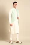 Mayank Modi - Men_Green Silk Woven Geometric Kurta Set _at_Aza_Fashions
