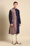 Shop_Mayank Modi - Men_Brown Silk Printed Geometric Colorblock Kurta Set _Online_at_Aza_Fashions