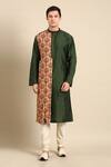 Buy_Mayank Modi - Men_Green Silk Muslin Printed Flower Colorblock Kurta Set _at_Aza_Fashions