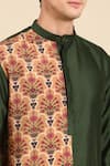 Mayank Modi - Men_Green Silk Muslin Printed Flower Colorblock Kurta Set _Online_at_Aza_Fashions