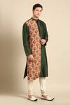 Shop_Mayank Modi - Men_Green Silk Muslin Printed Flower Colorblock Kurta Set _Online_at_Aza_Fashions