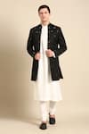 Buy_Mayank Modi - Men_Black Silk Slub Embroidery Mirror Long Jacket _at_Aza_Fashions