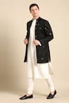 Buy_Mayank Modi - Men_Black Silk Slub Embroidery Mirror Long Jacket _Online_at_Aza_Fashions