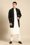 Mayank Modi - Men_Black Silk Slub Embroidery Mirror Long Jacket _at_Aza_Fashions