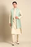 Buy_Mayank Modi - Men_Green Banaras Silk Jacquard Woven Geometric Nehru Jacket_at_Aza_Fashions