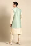 Shop_Mayank Modi - Men_Green Banaras Silk Jacquard Woven Geometric Nehru Jacket_at_Aza_Fashions