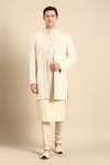 Mayank Modi - Men_Ivory Silk Jacquard Woven Chevron Nehru Jacket  _Online_at_Aza_Fashions