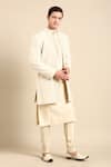 Mayank Modi - Men_Ivory Silk Jacquard Woven Chevron Nehru Jacket  _at_Aza_Fashions