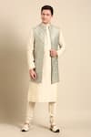 Buy_Mayank Modi - Men_Green Silk Banaras Woven Floral Nehru Jacket _at_Aza_Fashions