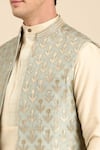 Mayank Modi - Men_Green Silk Banaras Woven Floral Nehru Jacket _Online_at_Aza_Fashions