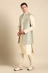 Buy_Mayank Modi - Men_Green Silk Banaras Woven Floral Nehru Jacket _Online_at_Aza_Fashions