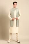 Mayank Modi - Men_Green Silk Banaras Woven Floral Nehru Jacket _at_Aza_Fashions